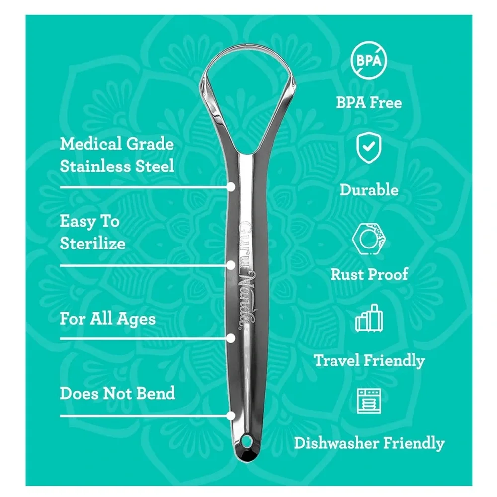 GuruNanda Spoon Shaped Stainless Steel Tongue Scraper